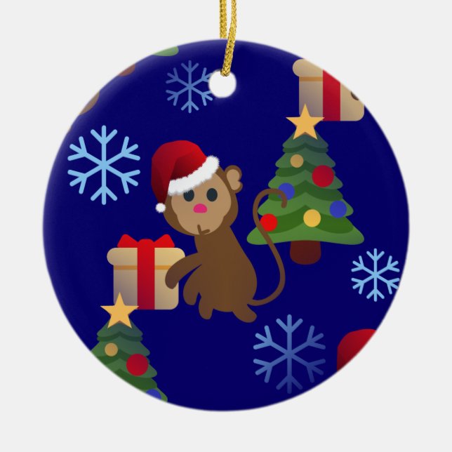 santa christmas monkey emoji ceramic tree decoration (Front)