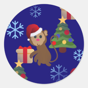 santa christmas monkey emoji classic round sticker