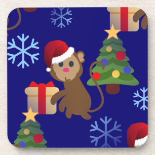 santa christmas monkey emoji coaster