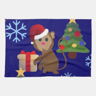 santa christmas monkey emoji tea towel