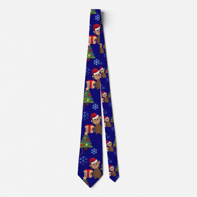 santa christmas monkey emoji tie (Front)