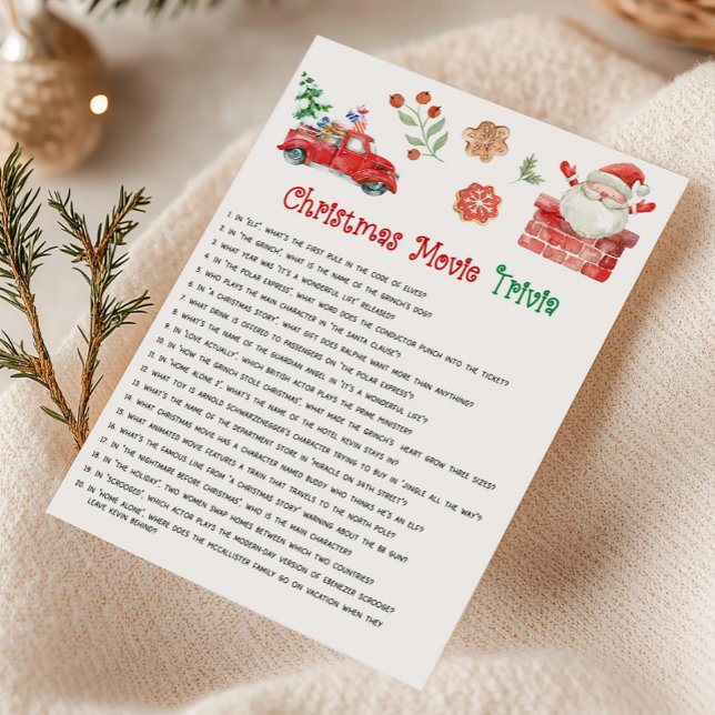 Santa Christmas Movie Trivia Game Holiday Card (Christmas Party Games)