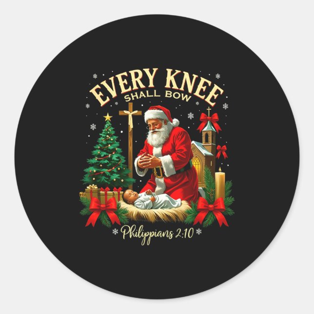 Santa Christmas Nativity Scene Xmas Every Knee Sha Classic Round Sticker (Front)