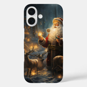 Santa Christmas Night Snowy Forest iPhone 16 Case