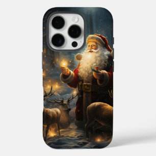 Santa Christmas Night Snowy Forest iPhone 16 Pro Case
