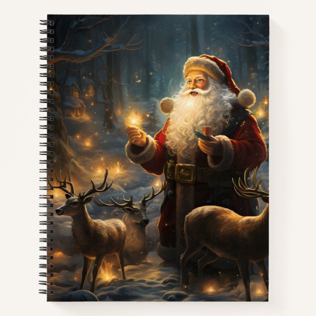 Santa Christmas Night Snowy Forest Notebook (Front)