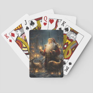 Santa Christmas Night Snowy Forest Playing Cards