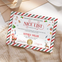 Santa Christmas Official Nice List Certificate