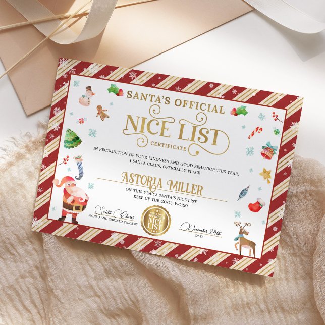 Santa Christmas Official Nice List Certificate Invitation (Creator Uploaded)