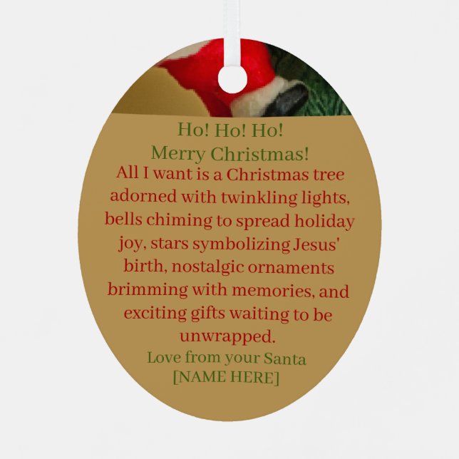 Santa Christmas Ornament with Personalised Wish (Back)