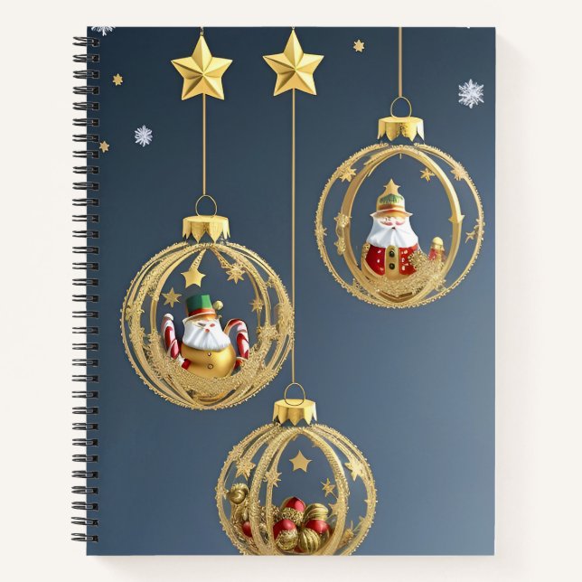 Santa Christmas Ornaments Holiday Festive Gift Notebook (Front)