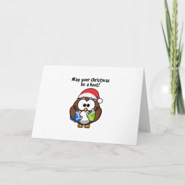 Santa Christmas Owl Holiday Card (Front)