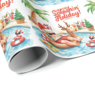 Santa Christmas Party at the pool Wrapping Paper