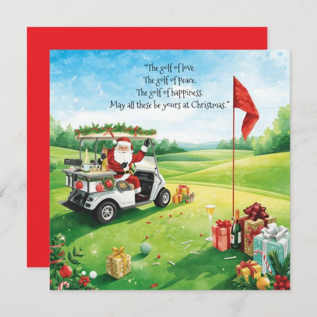 Santa Christmas party on the golf course Holiday Card (Front/Back)