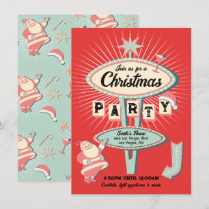 Santa Christmas Party Sign Mod Retro Invitation