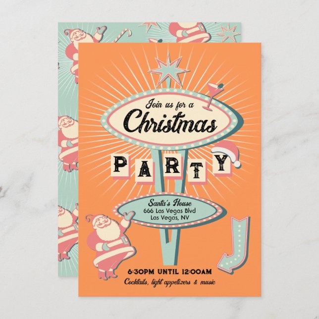 Santa Christmas Party Sign Mod Retro Invitation (Front/Back)