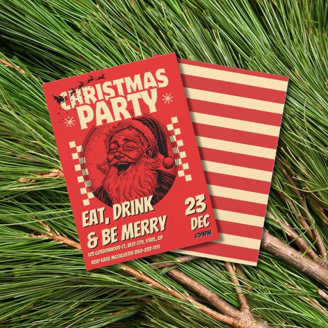 Santa Christmas Party Vintage Red  Invitation (Creator Uploaded)