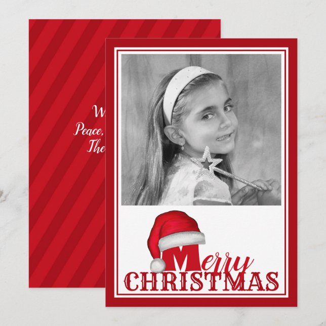 Santa Christmas Photo Whimsical Cute Jolly Hat Holiday Card (Front/Back)