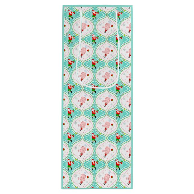 Santa Christmas Pickleball Ogee Pattern  Wine Gift Bag (Front)