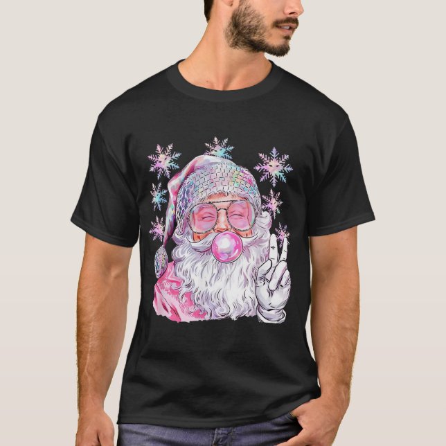  Santa Christmas Pink Sunglasses Bubble Gum T-Shirt (Front)