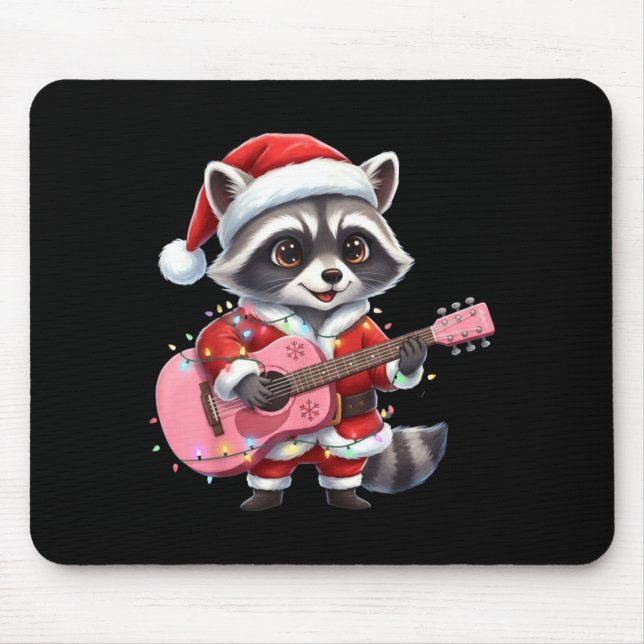 Santa Christmas Raccoon Playing Nk Guitar  Mouse Mat (Front)