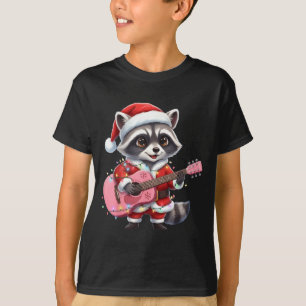 Santa Christmas Raccoon Playing Nk Guitar T-Shirt
