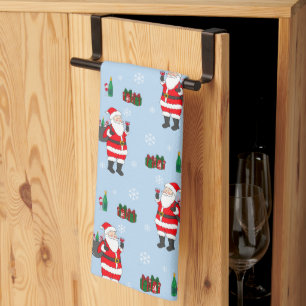 Santa Christmas Red Wine Festive Holiday  Tea Towel