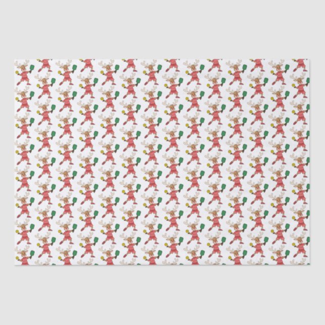Santa Christmas Reindeer Playing Pickleball Tissue Paper (Front)