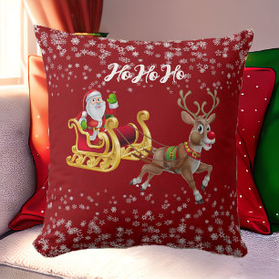 Santa Christmas Reindeer Sleigh Snowflake Red Baby Cushion
