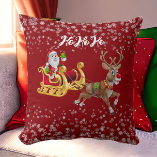 Santa Christmas Reindeer Sleigh Snowflake Red Baby Cushion