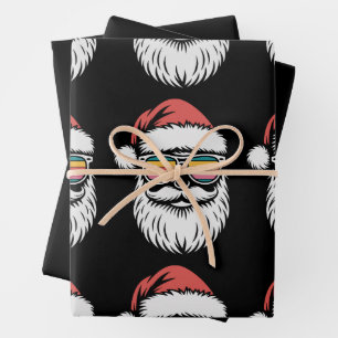 Santa Christmas Retro Sunglasses Xmas Holiday Wrapping Paper Sheet