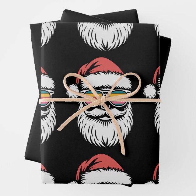 Santa Christmas Retro Sunglasses Xmas Holiday Wrapping Paper Sheet (In situ)