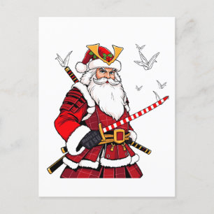 Santa Christmas Santa Claus Japanese Art Samurai Announcement Postcard