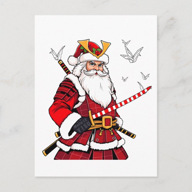 Santa Christmas Santa Claus Japanese Art Samurai  Announcement Postcard (Front)