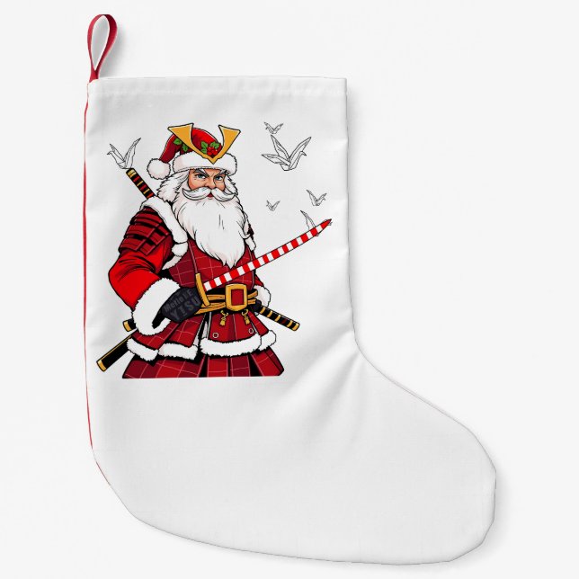 Santa Christmas Santa Claus Japanese Art Samurai  Small Christmas Stocking (Front)