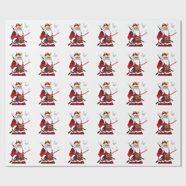 Santa Christmas Santa Claus Japanese Art Samurai  Wrapping Paper (Flat)