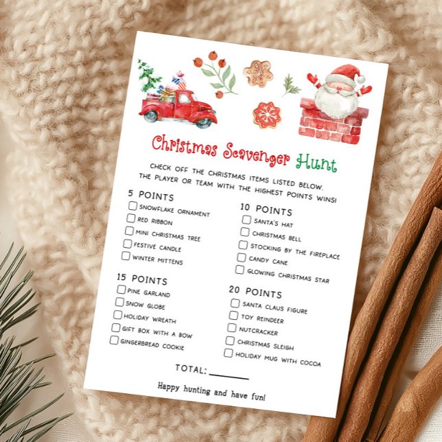 Santa Christmas Scavenger Hunt Game Holiday Card (Christmas Party Games)