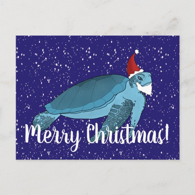 Santa Christmas Sea Turtle  Card (Front)