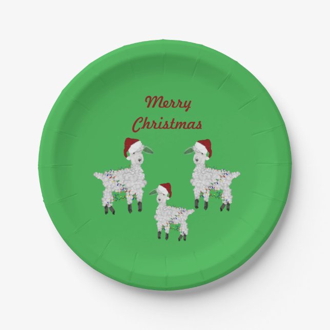Santa Christmas sheep country home Holiday party Paper Plate (Front)