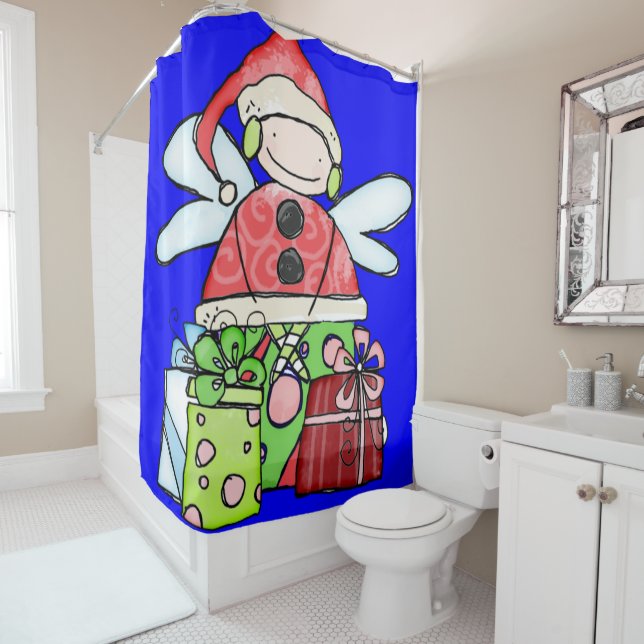 Santa Christmas Shower Curtain Blue (In Situ)
