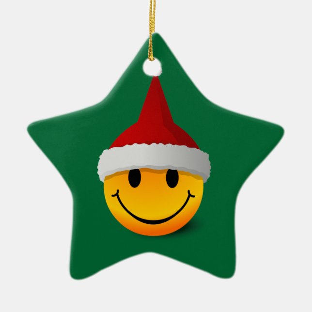Santa Christmas Smiley Emoticon Ceramic Tree Decoration (Front)