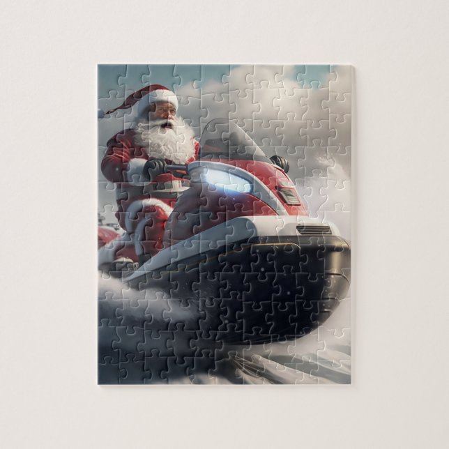 SANTA CHRISTMAS SNOWMOBILE JIGSAW PUZZLE (Vertical)