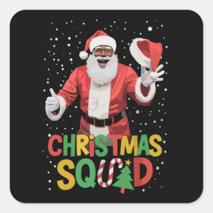 Santa Christmas Squad Black African American Square Sticker