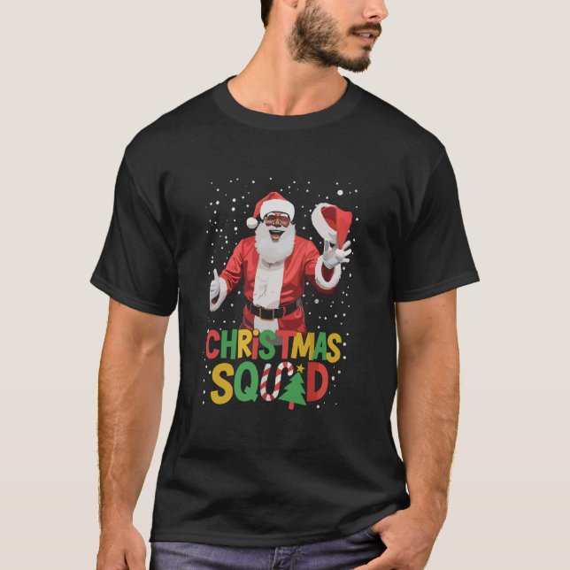 Santa Christmas Squad Black African American T-Shirt (Front)