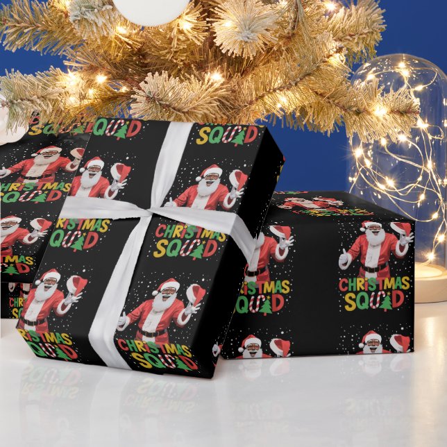 Santa Christmas Squad Black African American Wrapping Paper (Holidays)