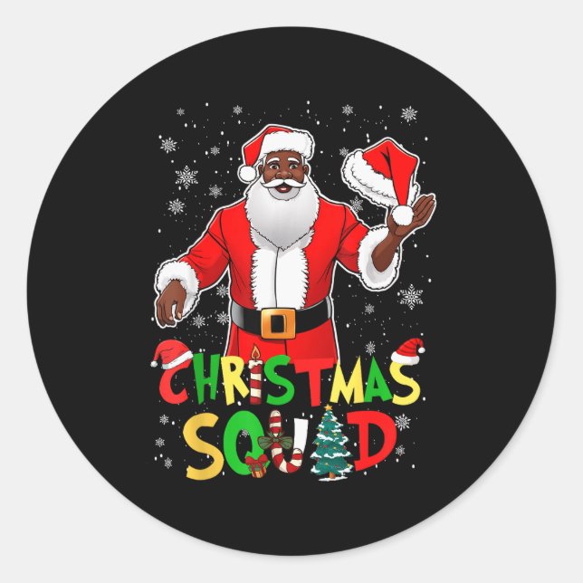 Santa Christmas Squad Black Men African American P Classic Round Sticker (Front)