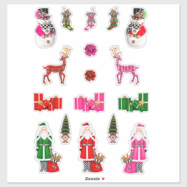 Santa Christmas Stickers Claus Xmas Decals Red Fun (Sheet)