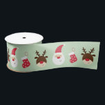 Santa, Christmas stocking and reindeer Satin Ribbon<br><div class="desc">Adorable ribbon featuring Santa,  a Christmas stocking and a reindeer. © Mood 4 Cute</div>