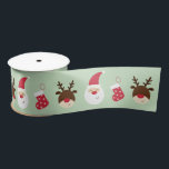 Santa, Christmas stocking and reindeer Satin Ribbon<br><div class="desc">Adorable ribbon featuring Santa,  a Christmas stocking and a reindeer. © Mood 4 Cute</div>