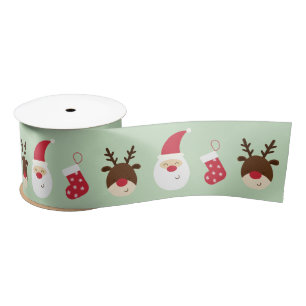 Santa, Christmas stocking and reindeer Satin Ribbon